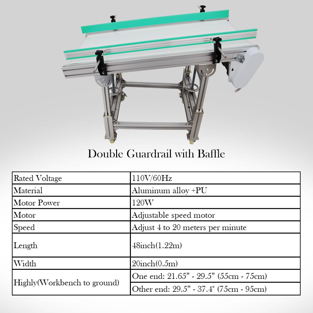 WYDDDARY PU Inclined Wall Conveyor Belt 48inch Length 20inch Width Aluminum Conveyor Machine Industrial Transport Conveyor 110V