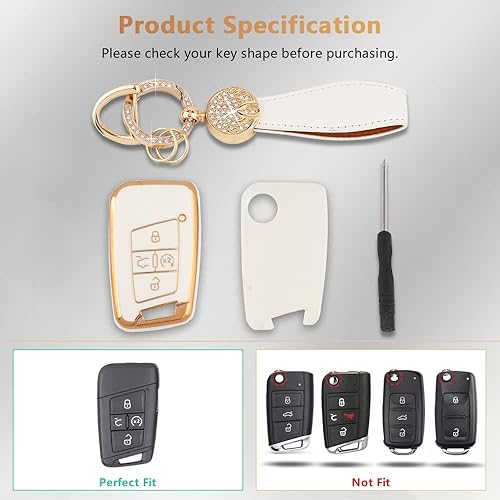 Miniatura 6 de PIFOOG Funda para llave de coche para Volkswagen Jetta Tiguan Atlas Arteon Taos TPU Soft Keys Fob Case Shell Glitter Llavero Llaves Accesorios Oro