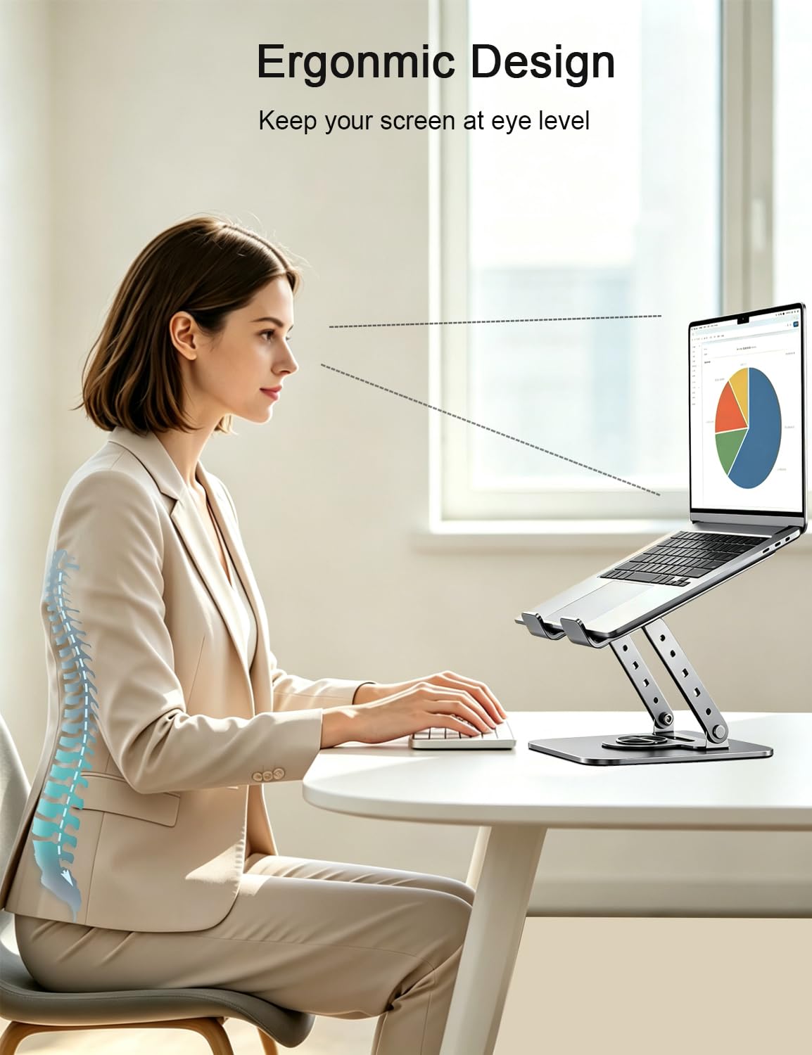Supporto regolabile per laptop, supporto per computer con base rotante a 360, supporto ergonomico per scrivania pieghevole e portatile, adatto a MacBook Air Pro o laptop/tablet da 10,5-15,6 pollici