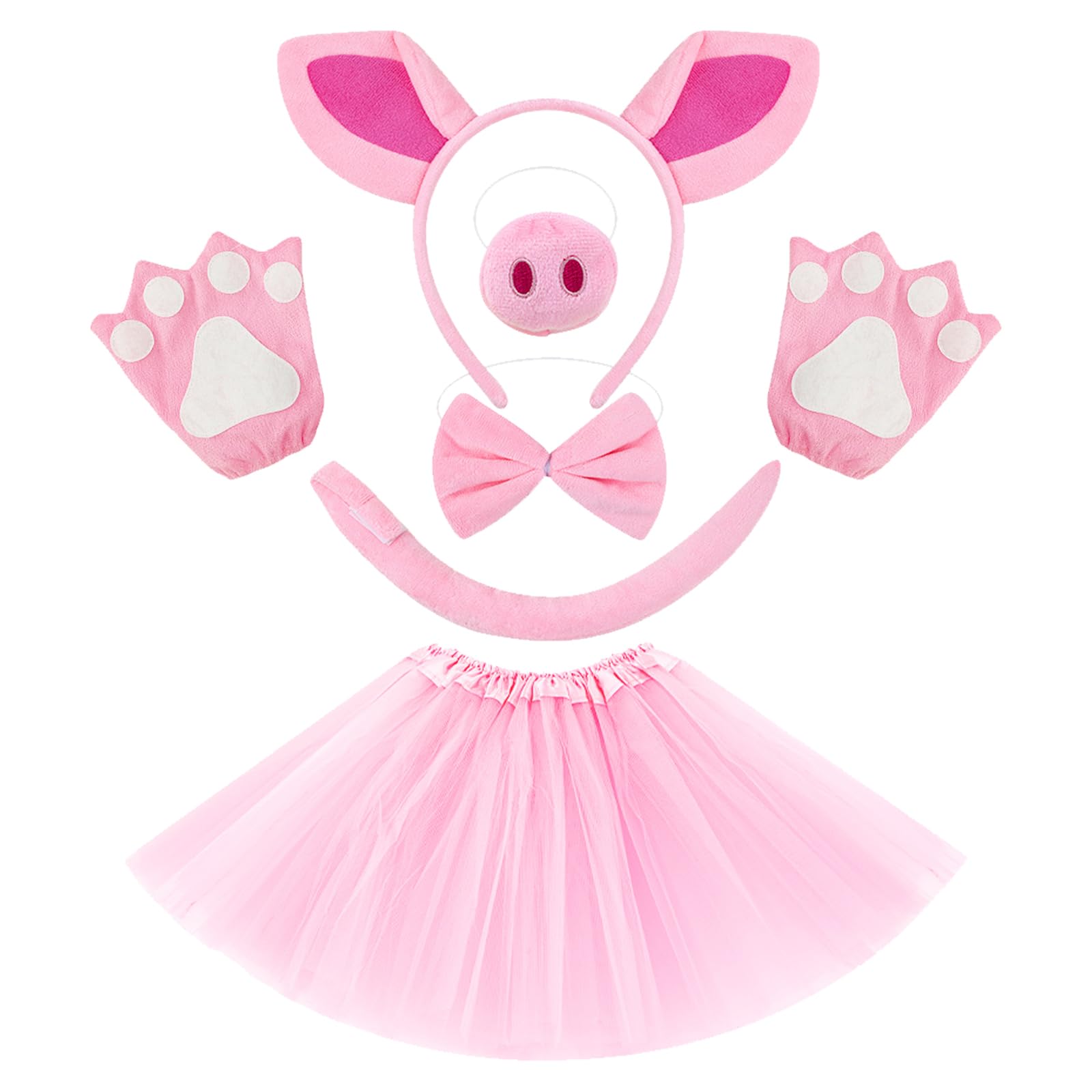 MLPKOI 6 Piece Pig Costume Set with Pig Ears Headband, Nose, Pigtail, Bow Tie, Tutu Skirt and Gloves, Animal Costumes, Fancy Dress for Kids Carnival Halloween Christmas Cosplay Animal Theme Party