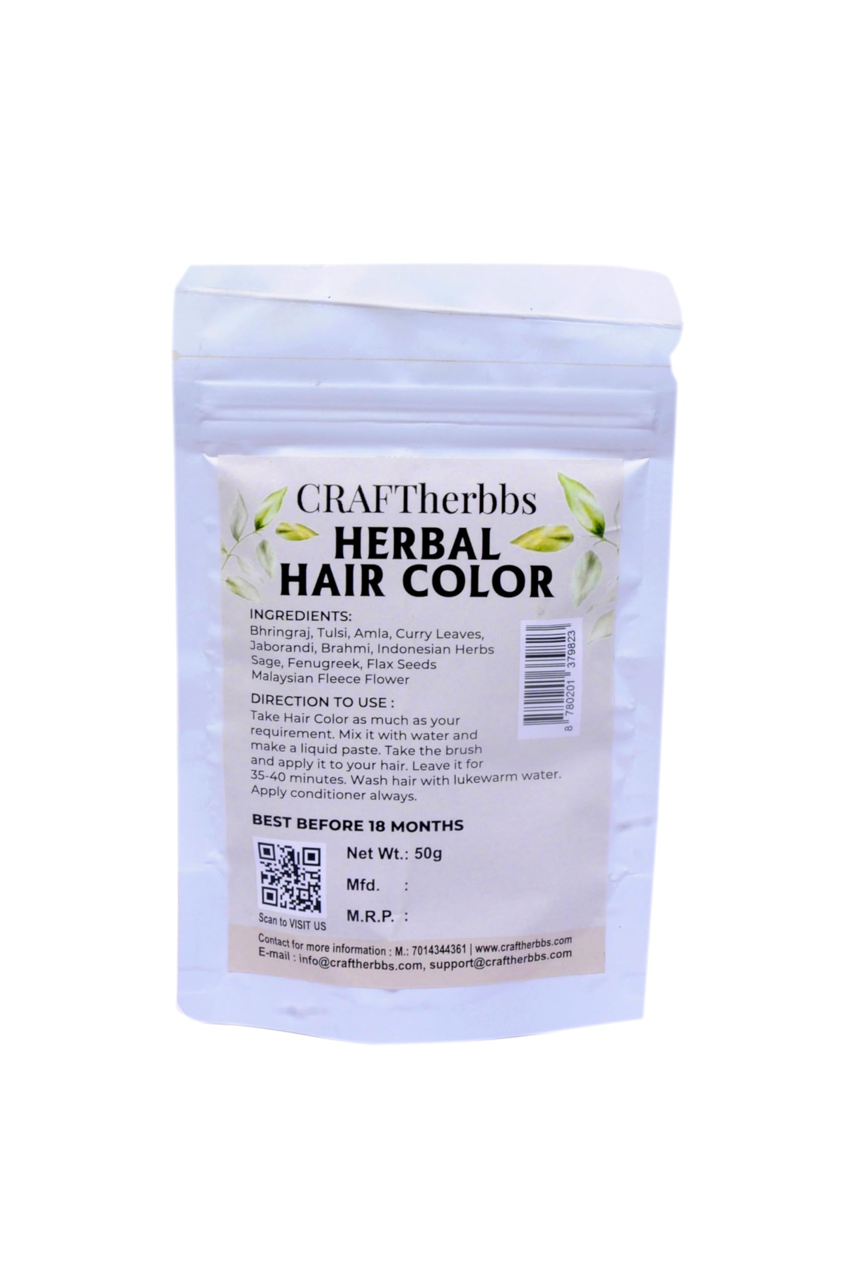 CRAFTherbbs Organic Dark Brown Beard & Hair Color | Natural and Healthy Shine | Dandruff Control, UV & Pollution Protection | For Unisex | Pack Of (3) (50g) - Image 2 thumbnail