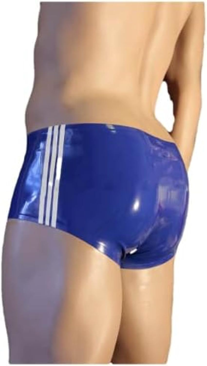 Blue Latex Rubber Boxer Shorts Underpants with 3 White Strips Custom Made,Custom Color,X-Large