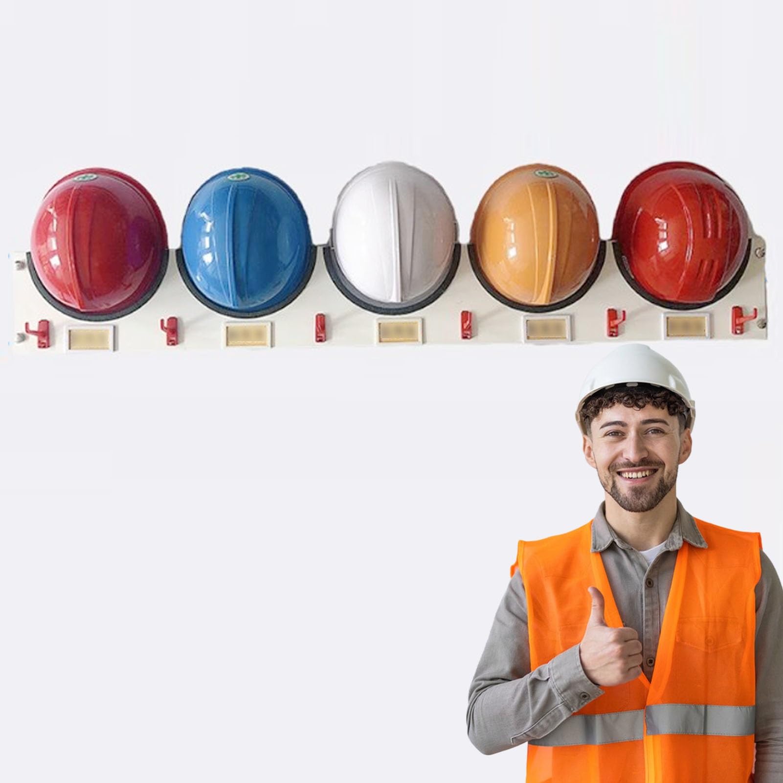 Soporte para Casco de Seguridad Soporte para Casco de Construcción con Gancho, Soporte Metálico para Guardar Cascos en La Pared, Soporte para Colgar Cascos Que Ahorra Espacio para Garajes(5 Grids)