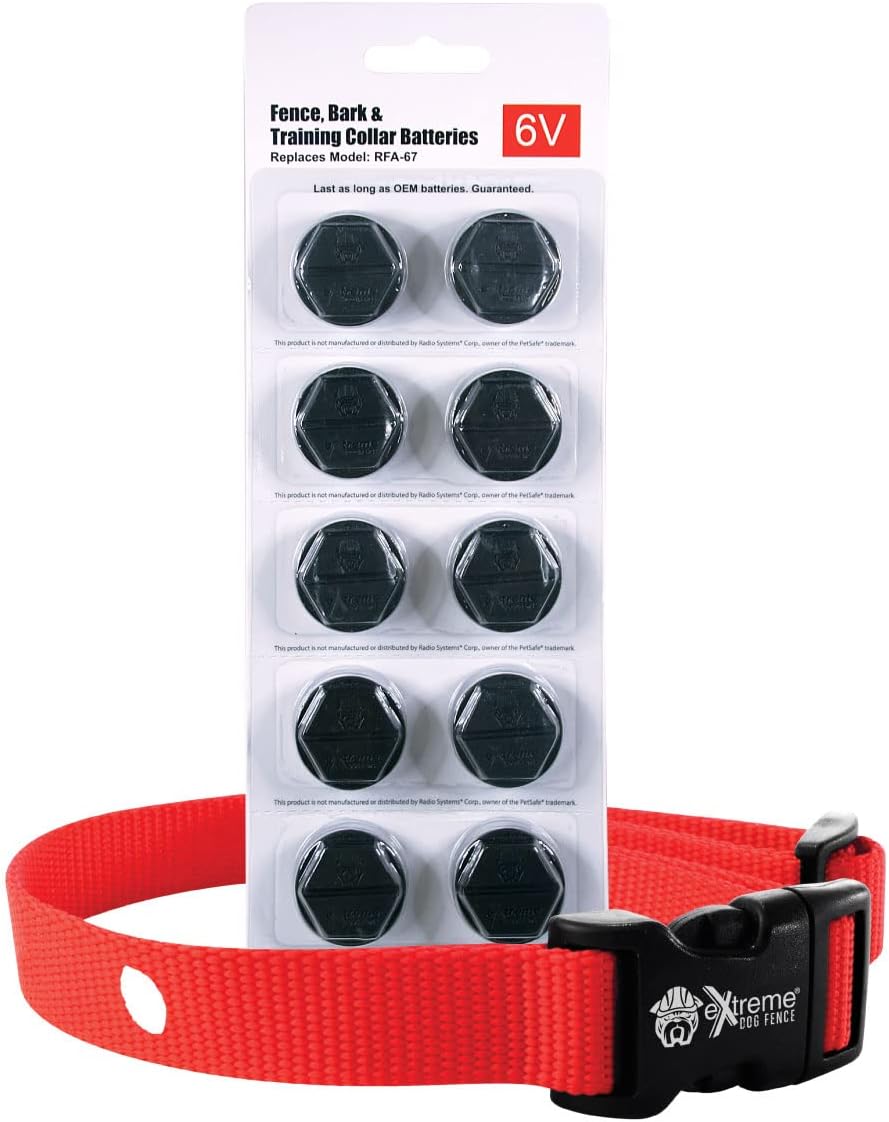 Red Heavy Duty Nylon Replacement Dog Collar Strap with RFA-67 Batteries - Compatible with Most PetSafe In-Ground and Wireless Fence Receiver Collars (Bundle 2)