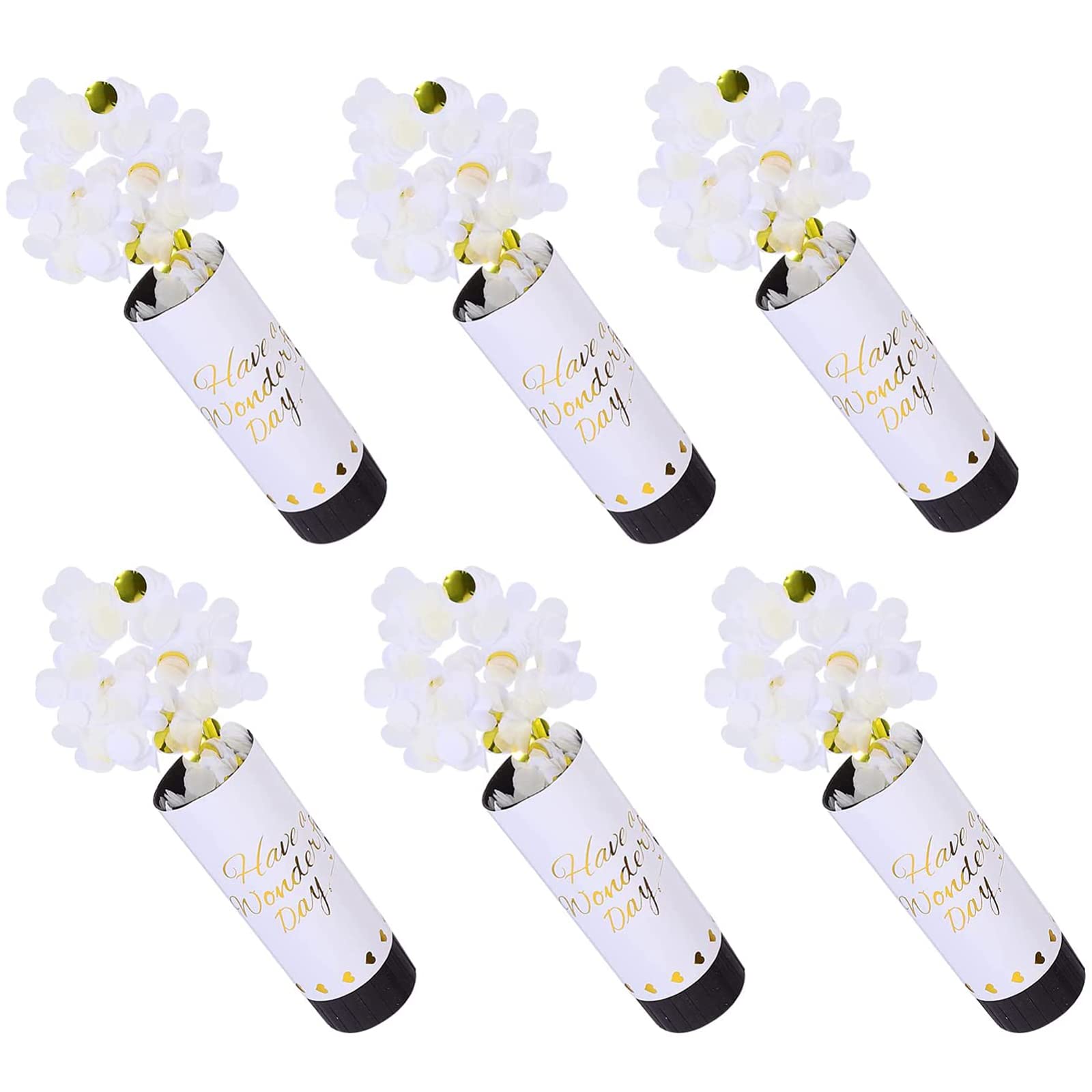 Cañón confeti biodegradable para bodas, biodegradable, papel biodegradable, para bodas, confeti, cañones confeti, pequeños, set cañas confeti, baby shower, cumpleaños, fiesta, 6 unidades (blanco)