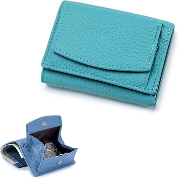 Small Wallet Women Genuine Leather Blocking Card Holder Organizer Pocket Mini Wallet, Compact Wallet Folding Mini Purse Sky Blue