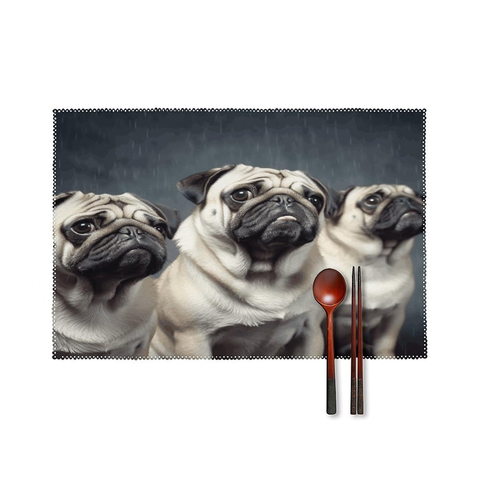 Funny Pug Dog Placemats Set of 4 Heat Resistant Non-Slip Place Mats Reusable Dining Table Mats Canvas Place Mat Anti-Fading Waterproof Placemats for Dining Table Decor