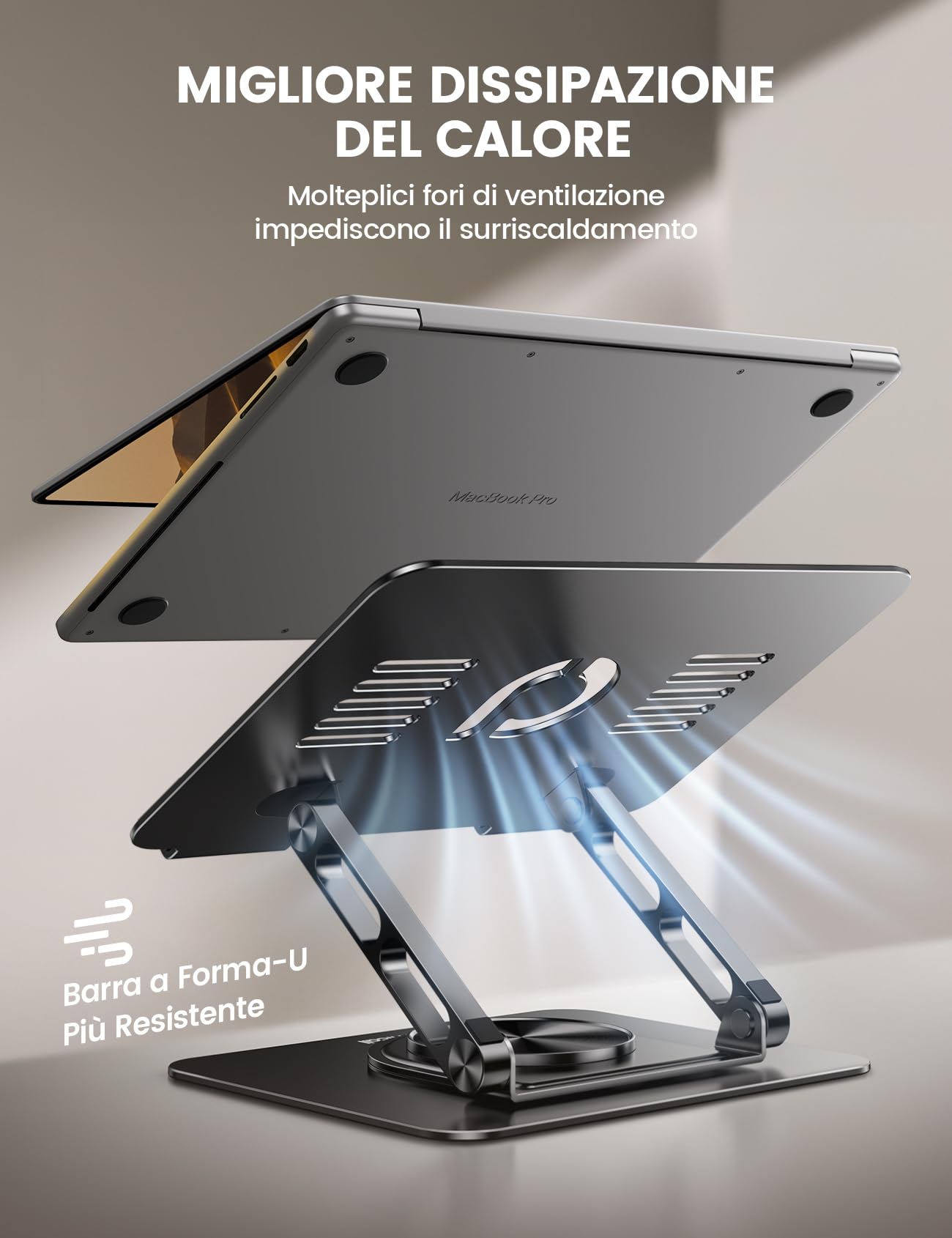 Lamicall Supporto PC Portatile - [360° Rotazione] [Base Migliorata, Più Stabile] Porta PC Alluminio Pieghevole, Altezza & Angolo Regolabile, Ventilato Supporto Ergonomico per Laptop da 10-17,3"