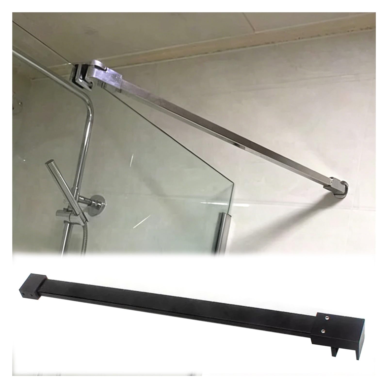 MZZKFC Frameless Glass Stabilizer Bar，304 Stainless Steel Shower Glass Support Bar, Fixed Panel Support Rod 19.7 23.6 27.6 31.5 35.4 39.4 43.3 47 51 55 59in(Black,1200mm/47.2")