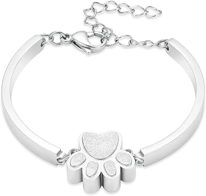 Stainless Steel Paw Print Urn Bracelet Memorial Ash Keepsake Cremation Jewelry Dog Ashes Bracelet