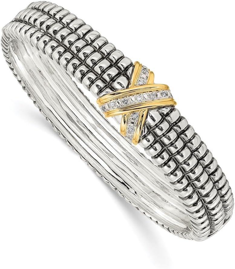Diamond2Deal 925 Sterling Silver and 14k Gold 1/15ct. Natural Diamond Bangle Bracelet