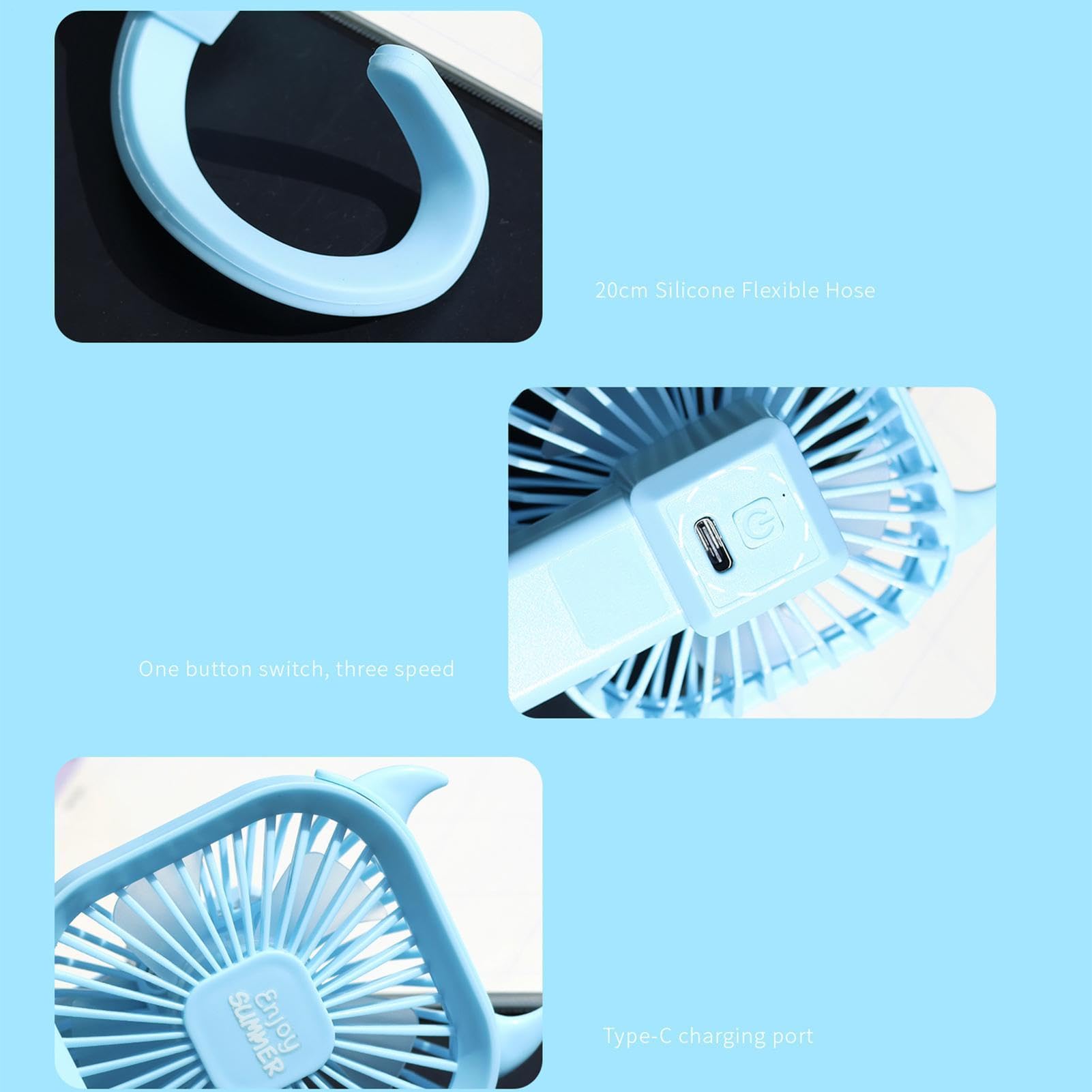 Wiederaufladbarer Ventilator für Kinderwagen, Silikon, faltbar, Kühlgerät, persönlicher Schreibtischventilator, für Kinderbetten, Fahrräder, Motorräder, Roller, Sitz