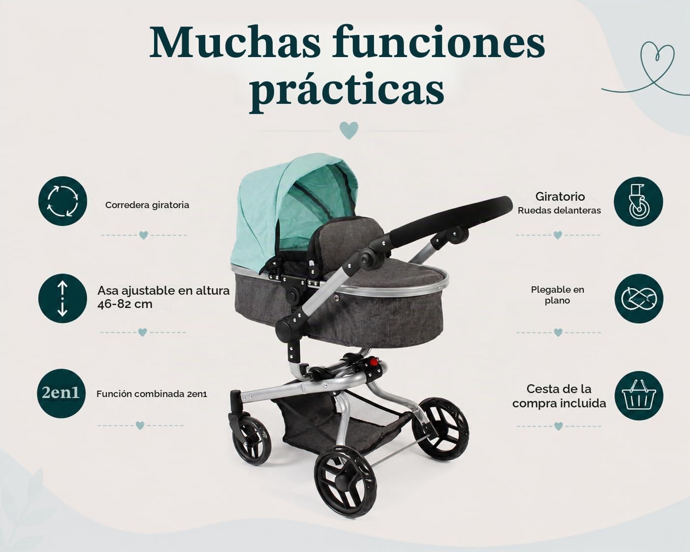 Cochecito para muñecas Yolo 2 en 1 para niños de 4 a 8 años