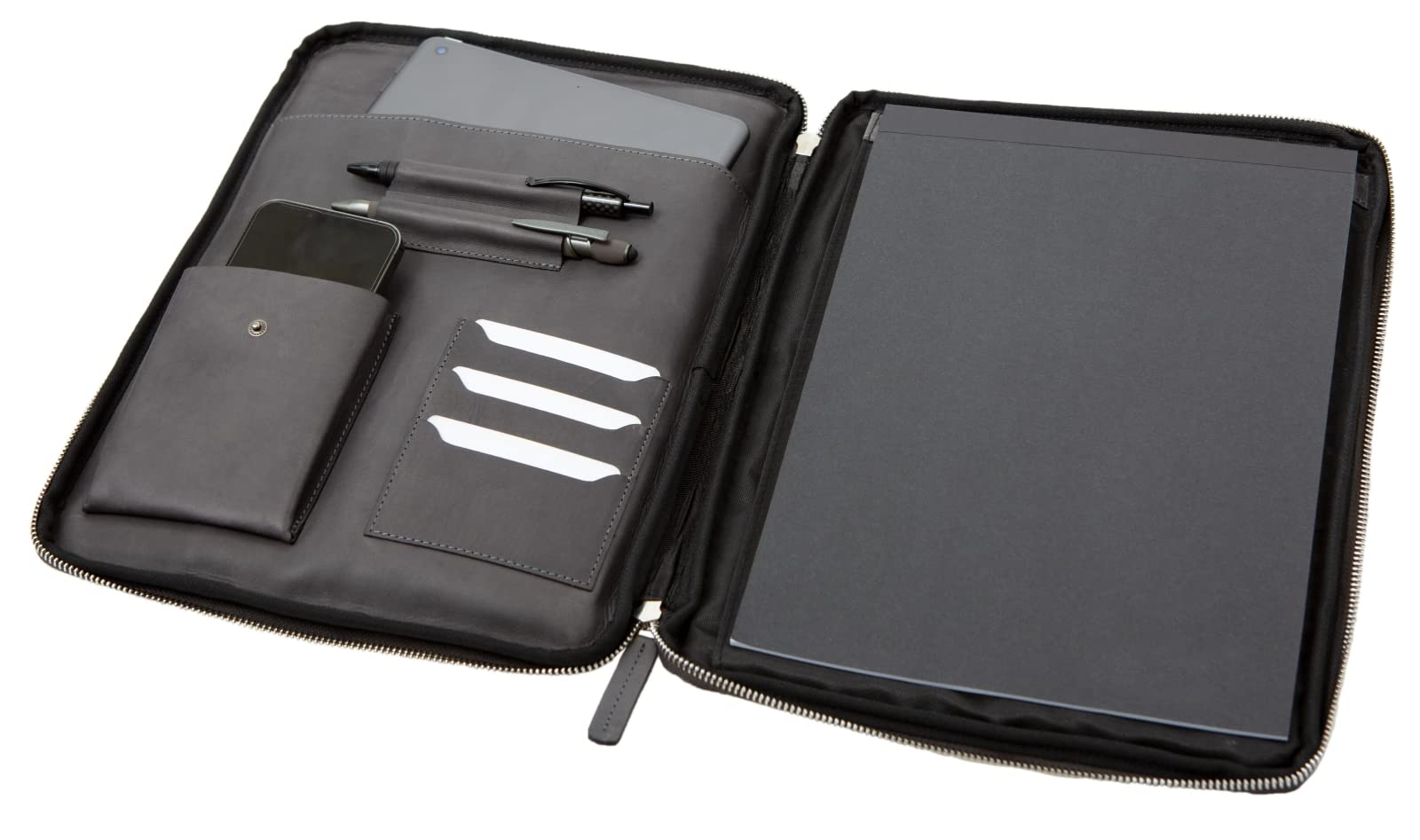 Pride and Soul 47263 - Schreibmappe TERRA mit Tabletfach, Businessmappe aus Leder, Dokumentenmappe, Mappe mit Notizblock, Organizer für Büro und Alltag, Tabletmappe ca. 25 x 34 x 2 cm, grau