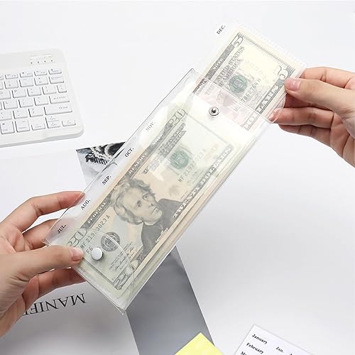 Miniatura 3 de Cartera de sobres para efectivo, cartera transparente de presupuesto, 6 unidades divisoras de dinero con bolsillos y 2 calcomanías con pestañas para