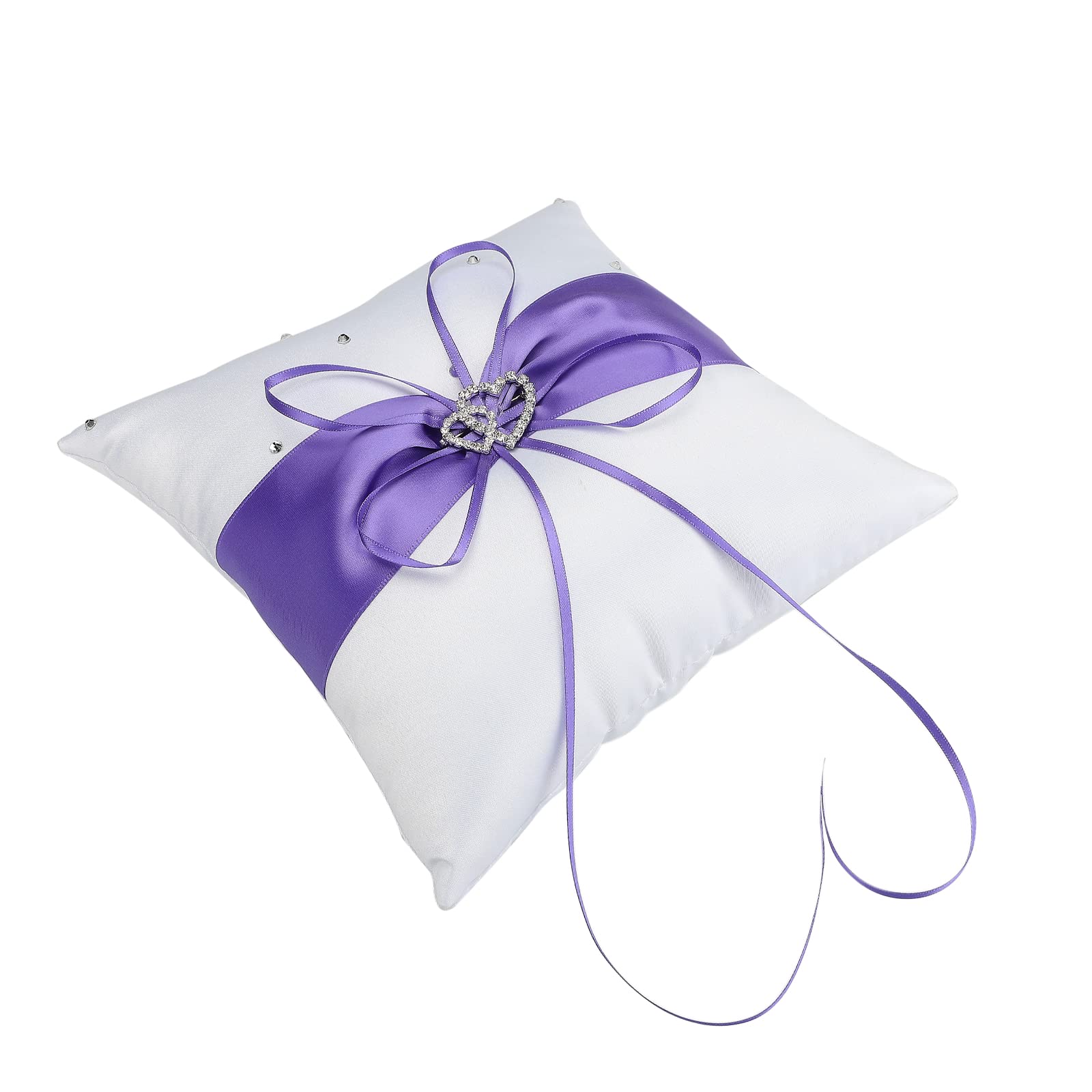 Almohada portadora de anillos de boda y cesta de niña de flores, cesta de pétalos de satén con diamantes de imitación para propuesta, compromiso, ceremonia de boda