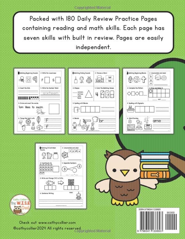 Daily Review for Reading Math Kindergarten and First Grade: Kindergarten and First Grade Daily Warm-ups or Review for ALL YEAR. Includes Reading, Phonics, Spelling, Writing, Math, Number Sense - Image 2