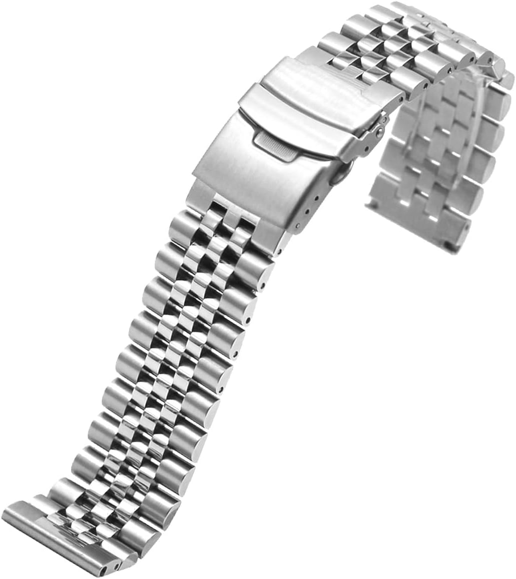 20mm 22mm 24mm Metal Watch Band for Men Women Compatible with Samsung Galaxy Watch 7/6/5/4 40/44mm, Watch 6 Classic 43/47mm Stainless Steel 5 Beads Jubilee Watch Bracelet Silver Black