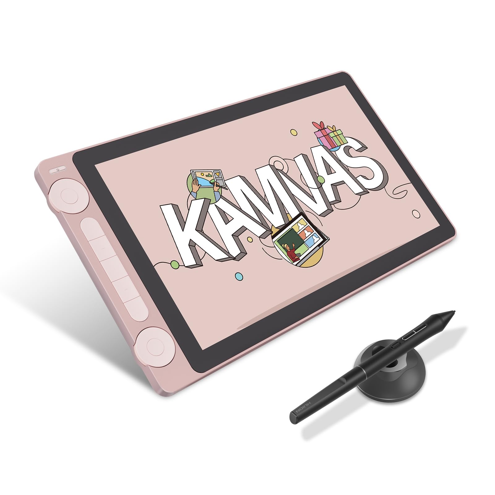 Kamvas 13 (Gen 3) Drawing Tablet with Screen, 13.3 Inch Canvas Glass Graphic Drawing Monitor, 99% sRGB Coverage, New PenTech 4.0, 16384 Pen Pressure, Dual Dials and 5 Express Keys, Pink