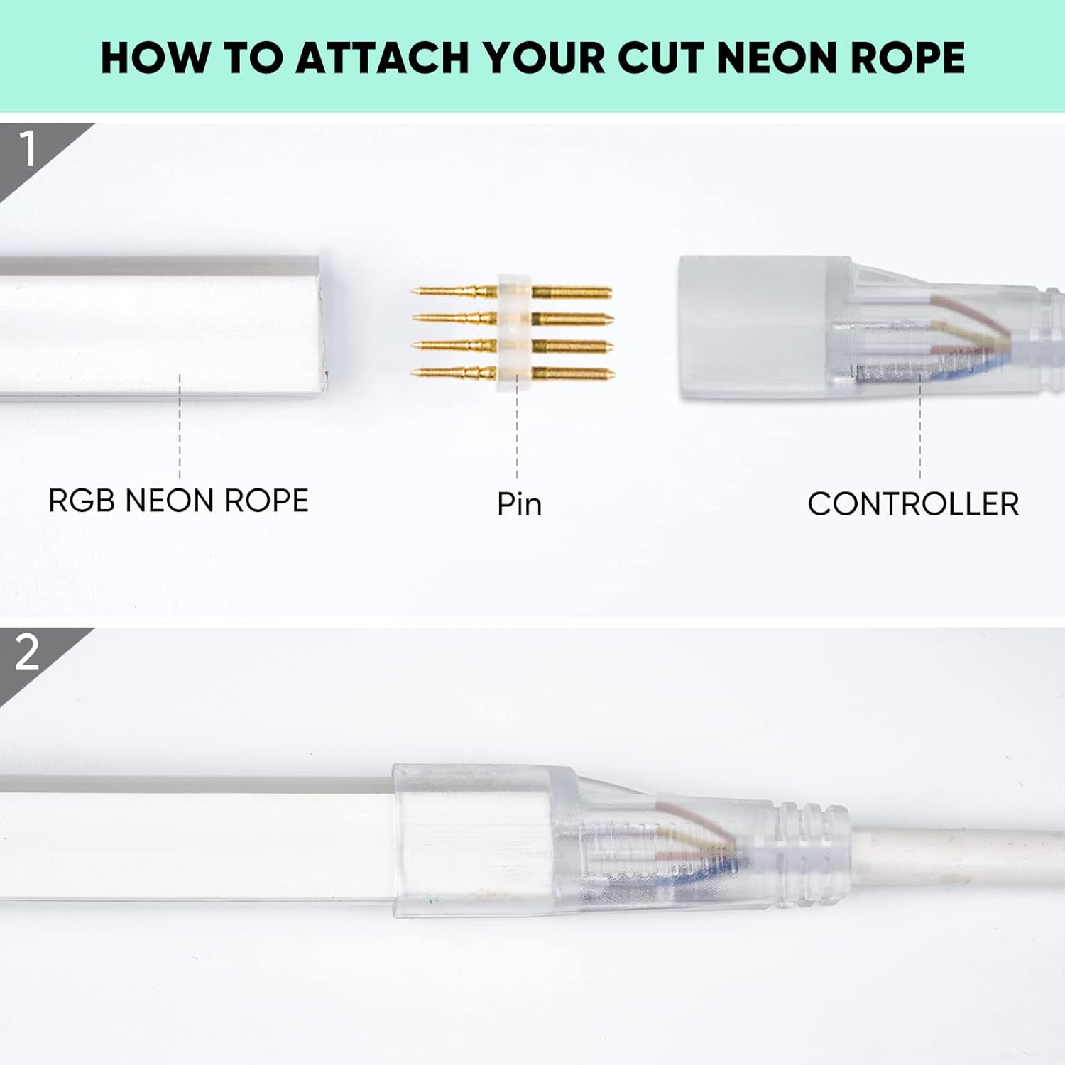 Steps to attach cut neon rope to controller