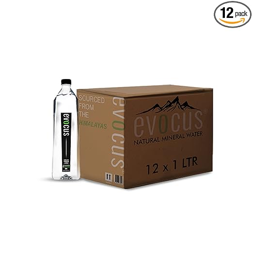 Evocus Natural Mineral Water, Alkaline pH 7.4, Sourced from Himalayas, 1L (Pack of 12), Mountain Water