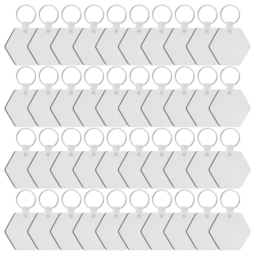 Zdsfsd White 40Pcs Hexagon Sublimation Keychain Blanks Double Side Heat Transfer Blanks Mdf Blank Board Key Rings Blanks Easy Install