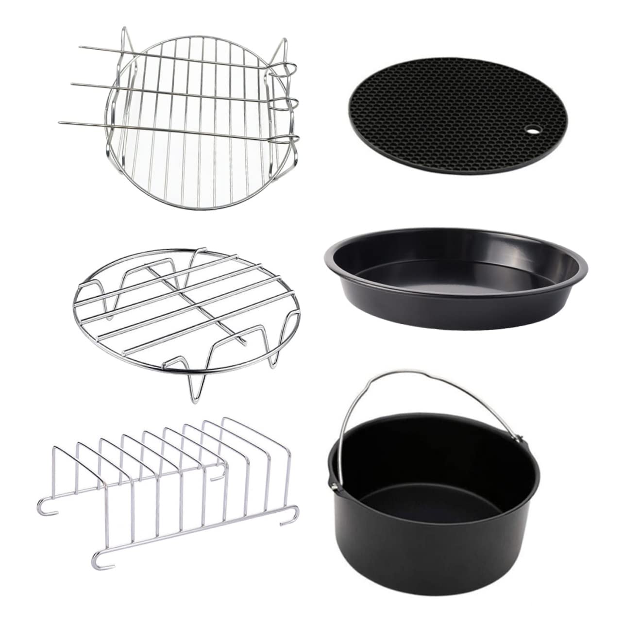 6 Stück Backform aus Edelstahl für Heißluftfritteusen, 7 Zoll | Küchenhelfer für Kochen und Frittieren, Spülmaschinengeeignet, Praktisches Zubehörset