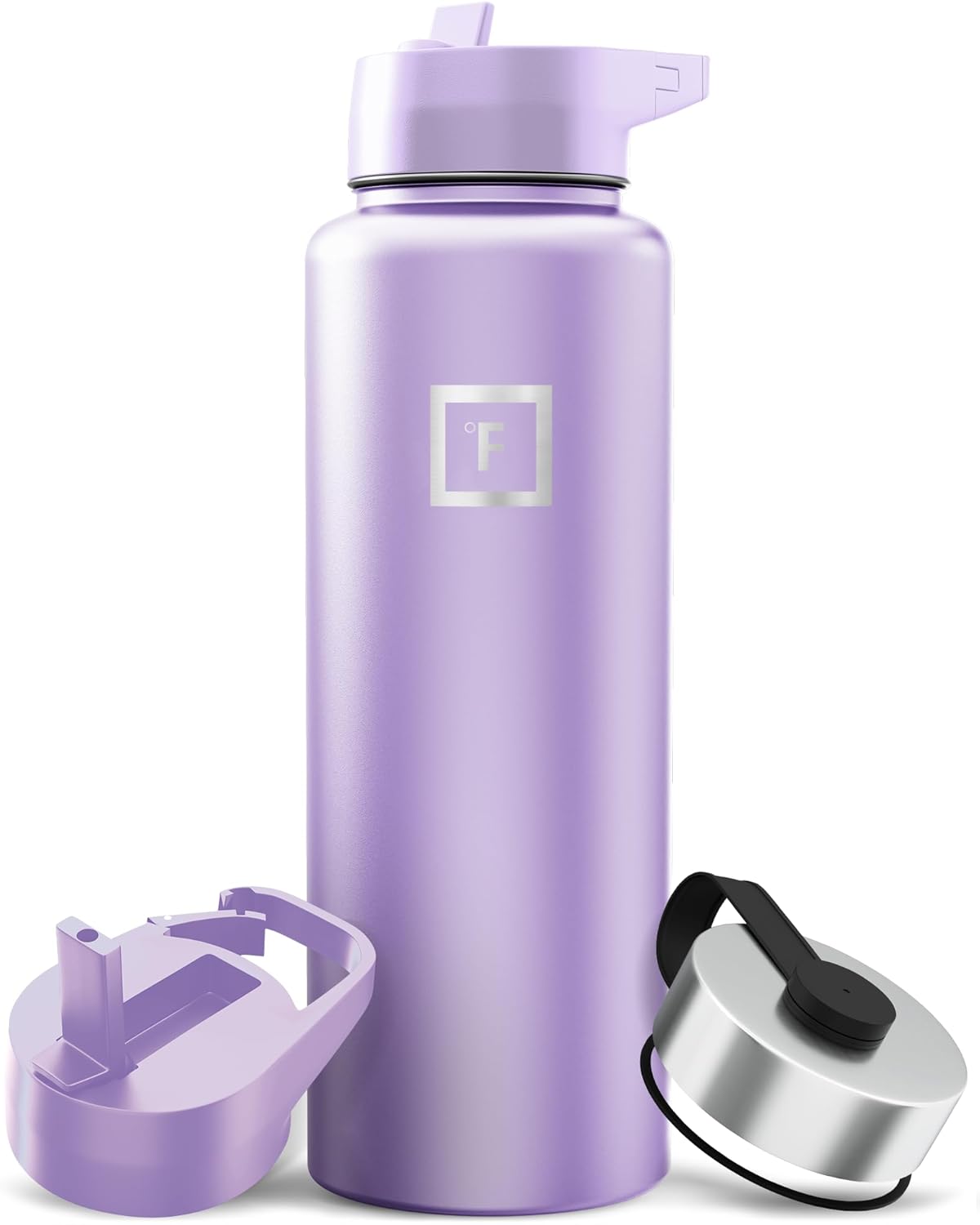 IRON °FLASK Camping & Hiking Hydration Flask with Straw, Wide Mouth Insulated Stainless Steel Sports Water Bottle - 40 oz Lavender