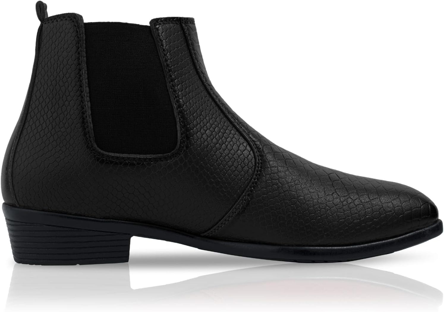 GenericMen's Chelsea Boots, Snake Pattern Leather, Black Ankle Boots with Elastic Side Panels, Stylish & Versatile Formal & Casual & Versatile