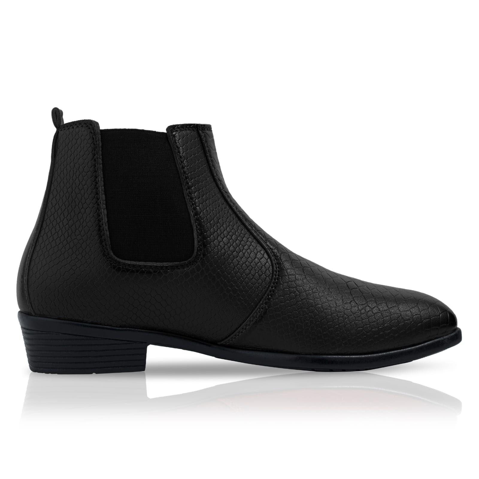 Men's Chelsea Boots, Snake Pattern Leather, Black Ankle Boots with Elastic Side Panels, Stylish & Versatile Formal & Casual & Versatile