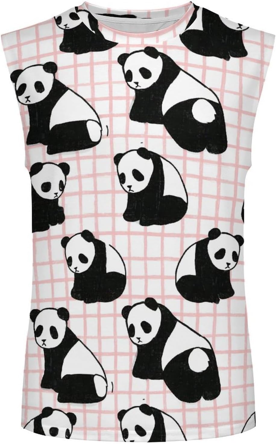 Panda Checkerboard Plaid Men's Sleeveless Shirt Small