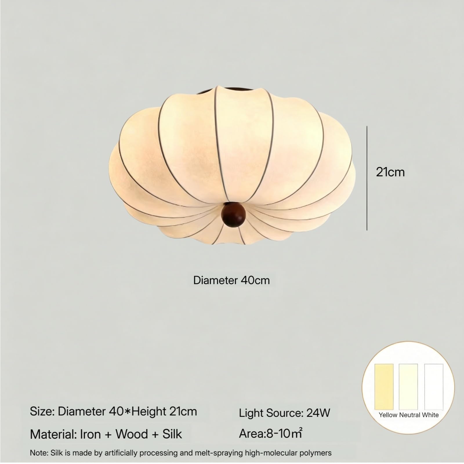 Jedwabista Tkanina Sufitowa, Japońska Lampa Sufitowa W Stylu Wabi-Sabi, Nowoczesna Minimalistyczna Oprawa Sufitowa Do Salonu, Jadalni, Sypialni I Przedpokoju (A,40cm)