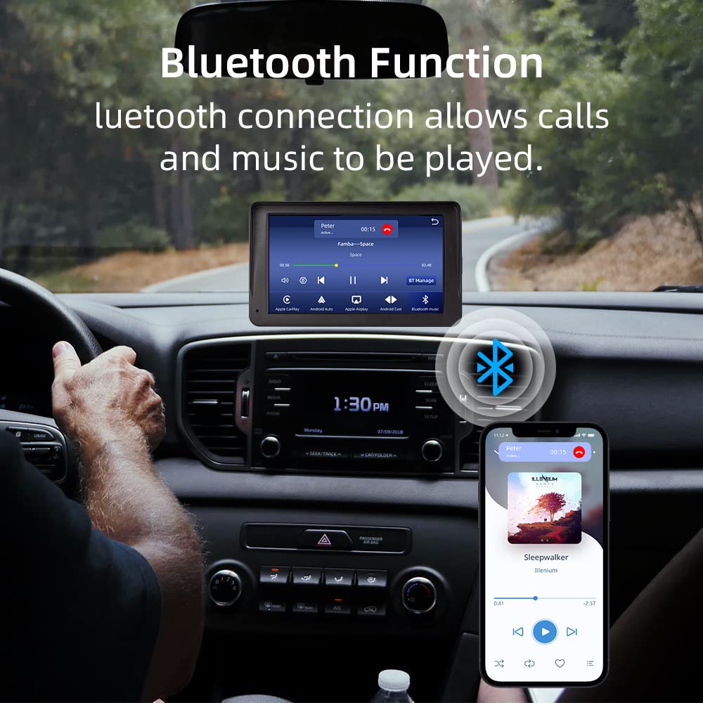 Bezprzewodowy CarPlay i Android Auto, 7-calowy Wyświetlacz Carplay z Kamerą Przednią 2K, Kamera Cofania 1080P, Bluetooth, Mirror Link, FM, AUX, Karta TF