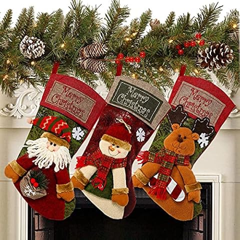 HAPIDS 3PCS 18inch/46CM Christmas Stockings Classic Large Stockings Santa, Snowman, Reindeer Xmas Character for Family Holiday Christmas Party Decorations Cover