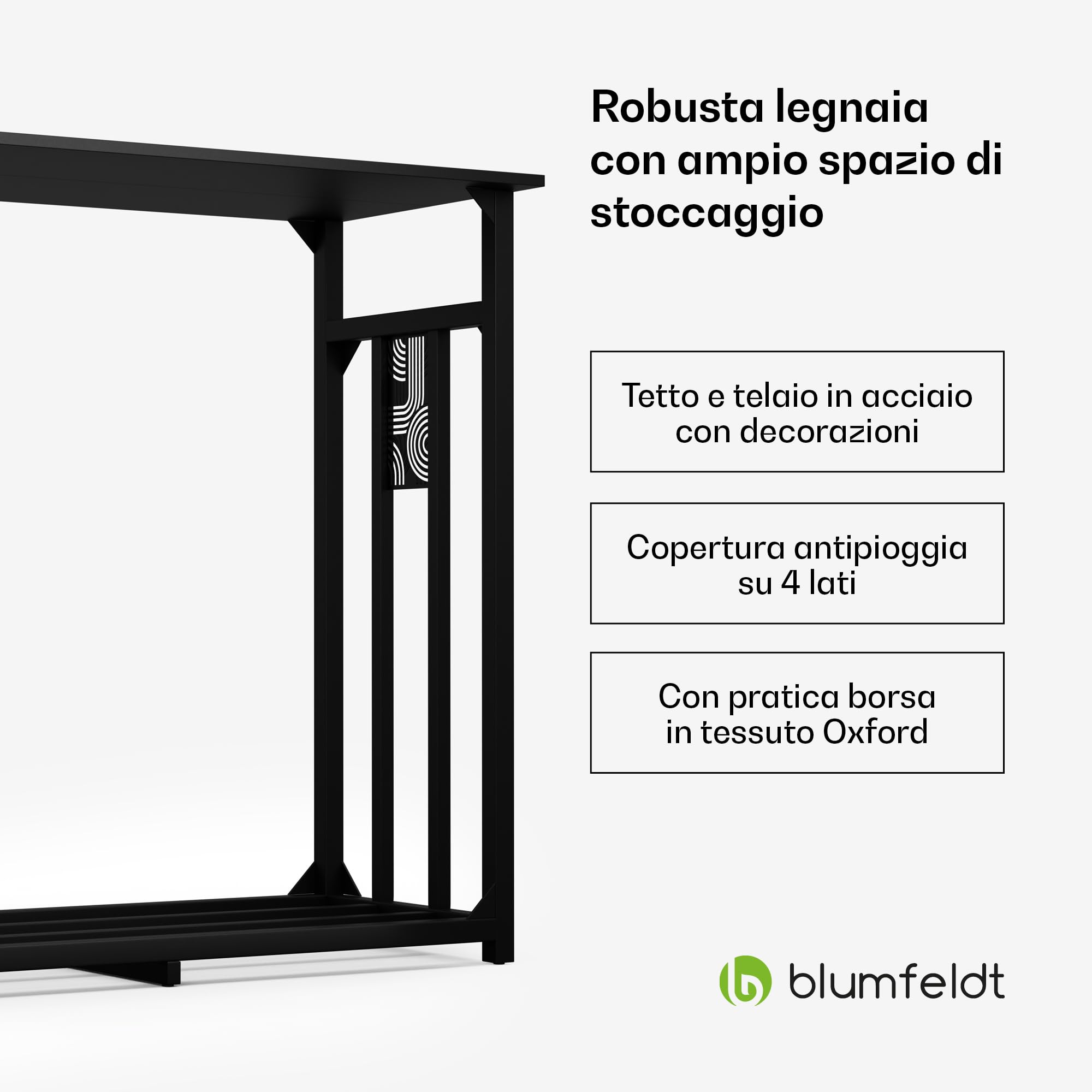 blumfeldt Porta Legna da Esterno Valdivian – 2,3m³ Portalegna con Tetto in Acciaio & Copertura Antipioggia, Robusta Struttura in Acciaio, Design Estetico, Include Borsa per Il Trasporto