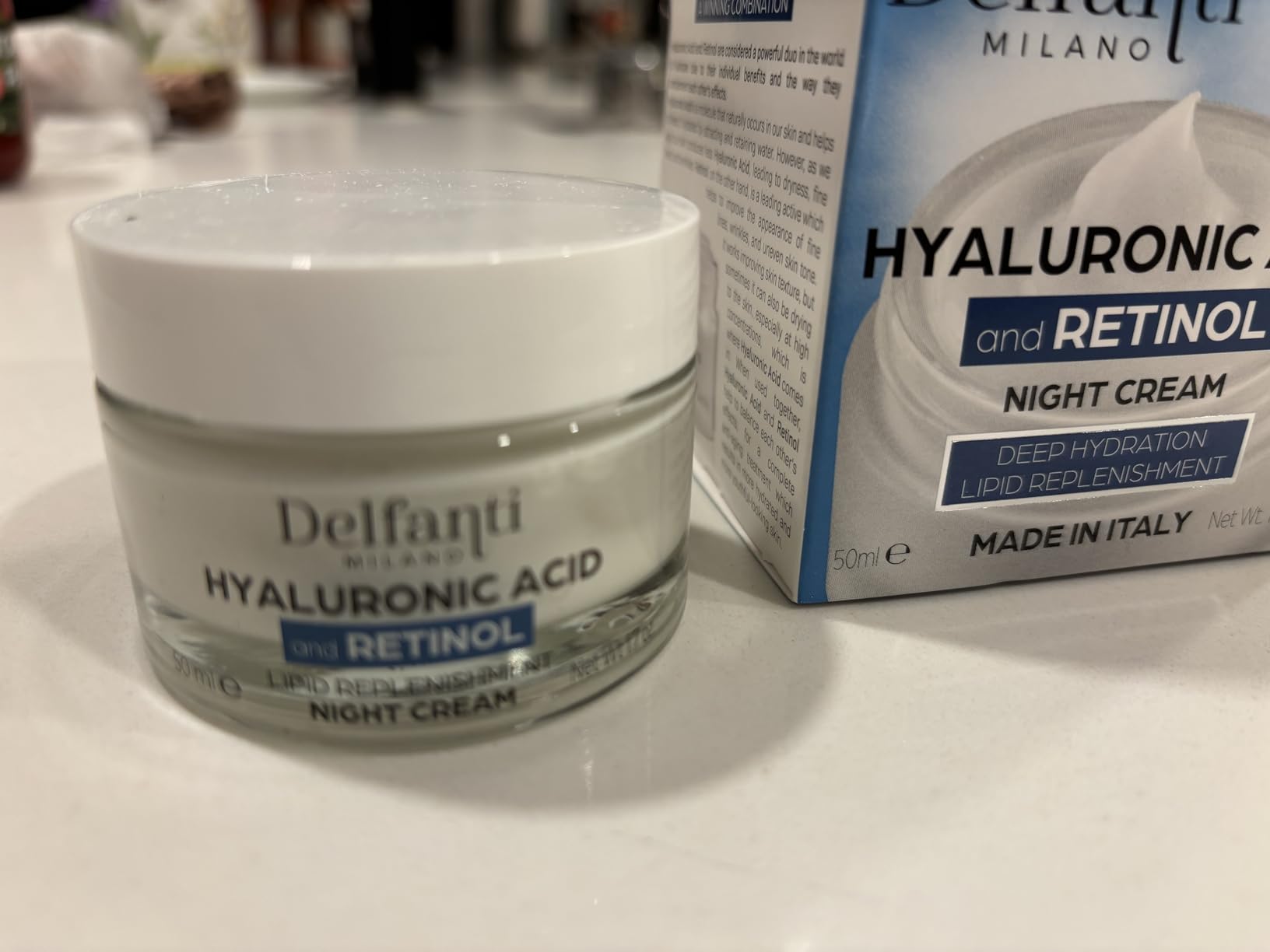 Delfanti-Milano • HYALURONIC ACID and RETINOL • Night Cream • Deep Hydration Lipid Replenishment• Face & Neck Moisturizer • Made in Italy • 1.7 oz jar