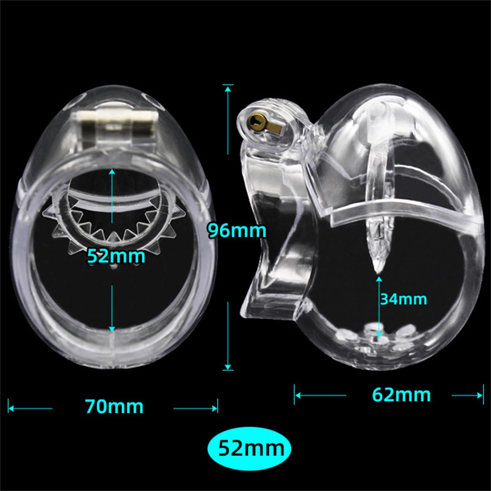 Cintura di castità per uomo, Bondage completo Gabbia per pene Extreme Cb6000 Gabbia di castità tipo uovo PC Gabbia di castità trasparente Gabbia per cuoco Gabbia di castità(Dornig,52mm)