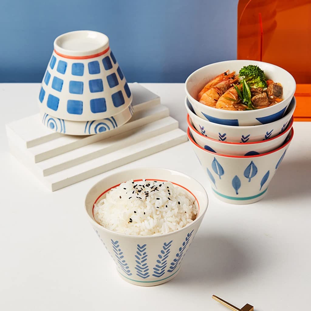 BGFYUSF Set di Ciotole per Ramen da 4/5/7 Ciotole in Ceramica per zuppa, Insalata, Curry, Colazione, Noodle, Cereali, per lavastoviglie e microonde (Bianco 5 Pezzi
