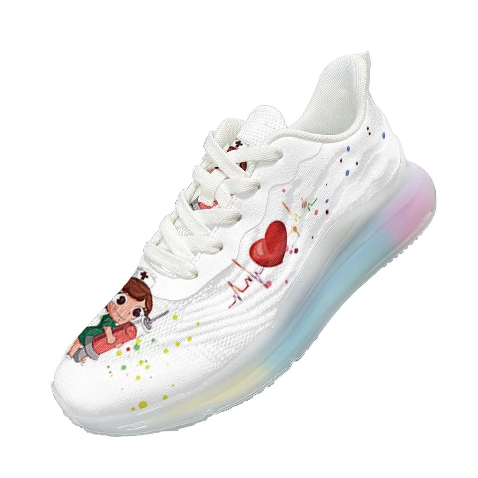 Damskie buty sportowe nastolatki sportowe sportowe wsuwane trampki damskie buty treningowe oddychające lekkie buty do biegania, Pielęgniarka Print 13, 36 EU