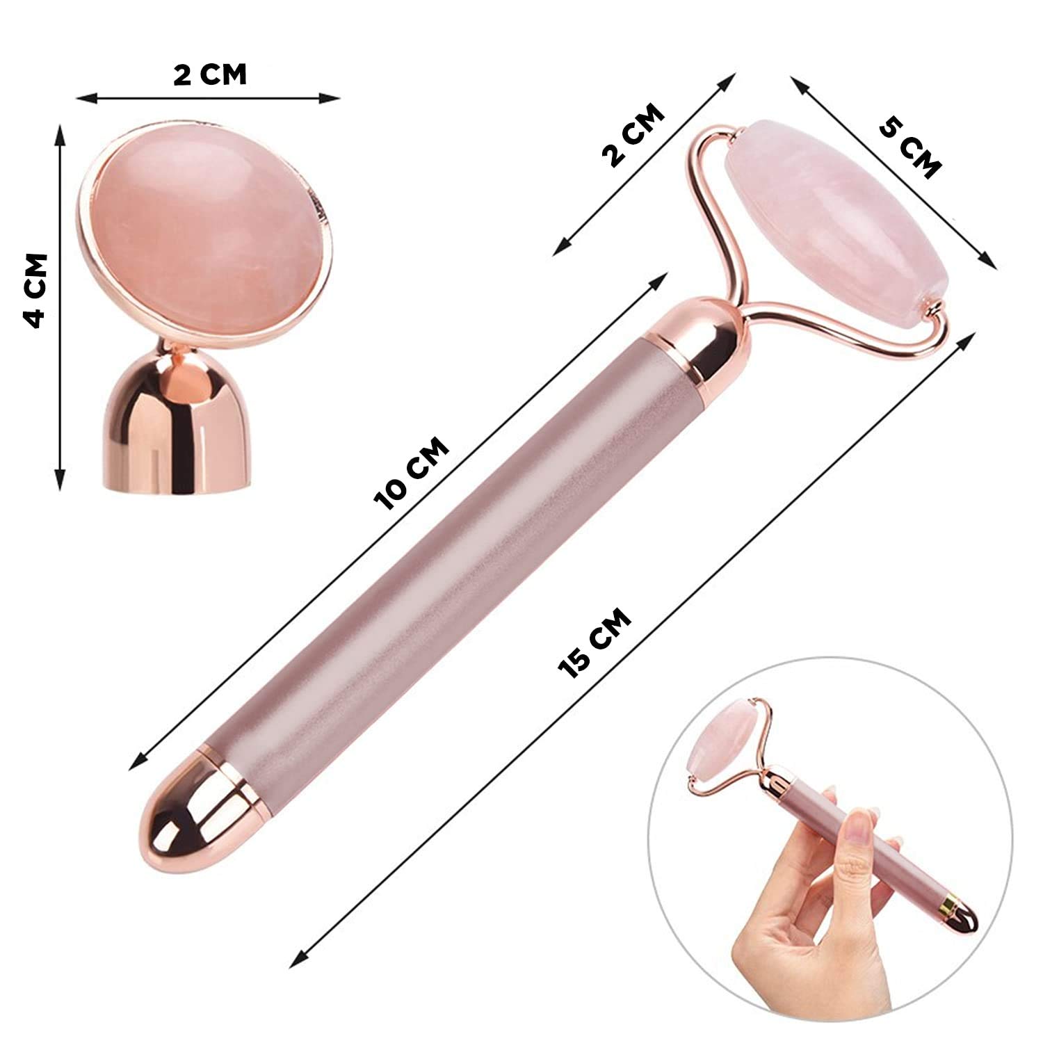 ORILEY 2 in 1 Rose Quartz Jade Roller Micro Vibrating Facial Roller Massager with Extra Eye Stone Handheld Electric Flawless Beauty Bar Skin Care Tool for Face Lift Anti-Wrinkles, Anti-Aging - Image 7 thumbnail
