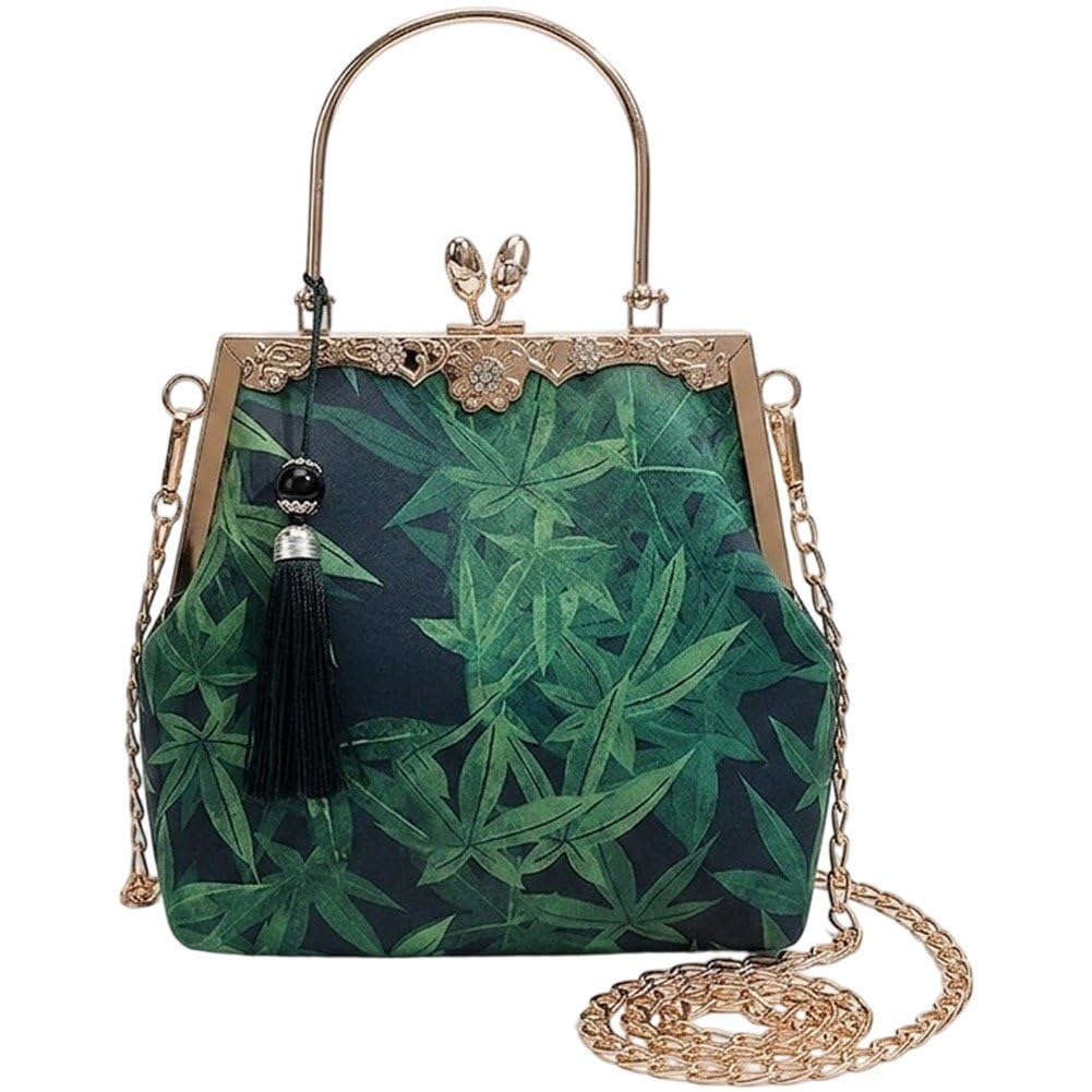 Sslvya Chinese Style Purse with Chain Strap Elegant Evening Bag for Women Wedding Formal Prom Evening Party