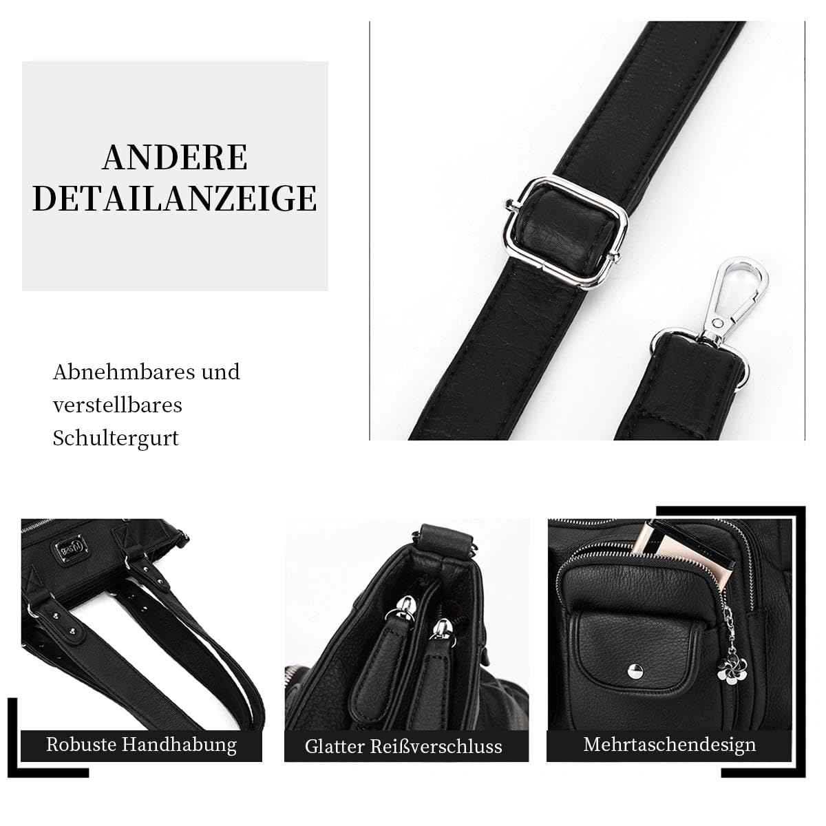 KL928 Handtasche Damen Tasche Umhängetasche Schultertasche Damentaschen gross für Damen Frauentasche PU Leder Damenhandtasche mit vielen Fächern (black)