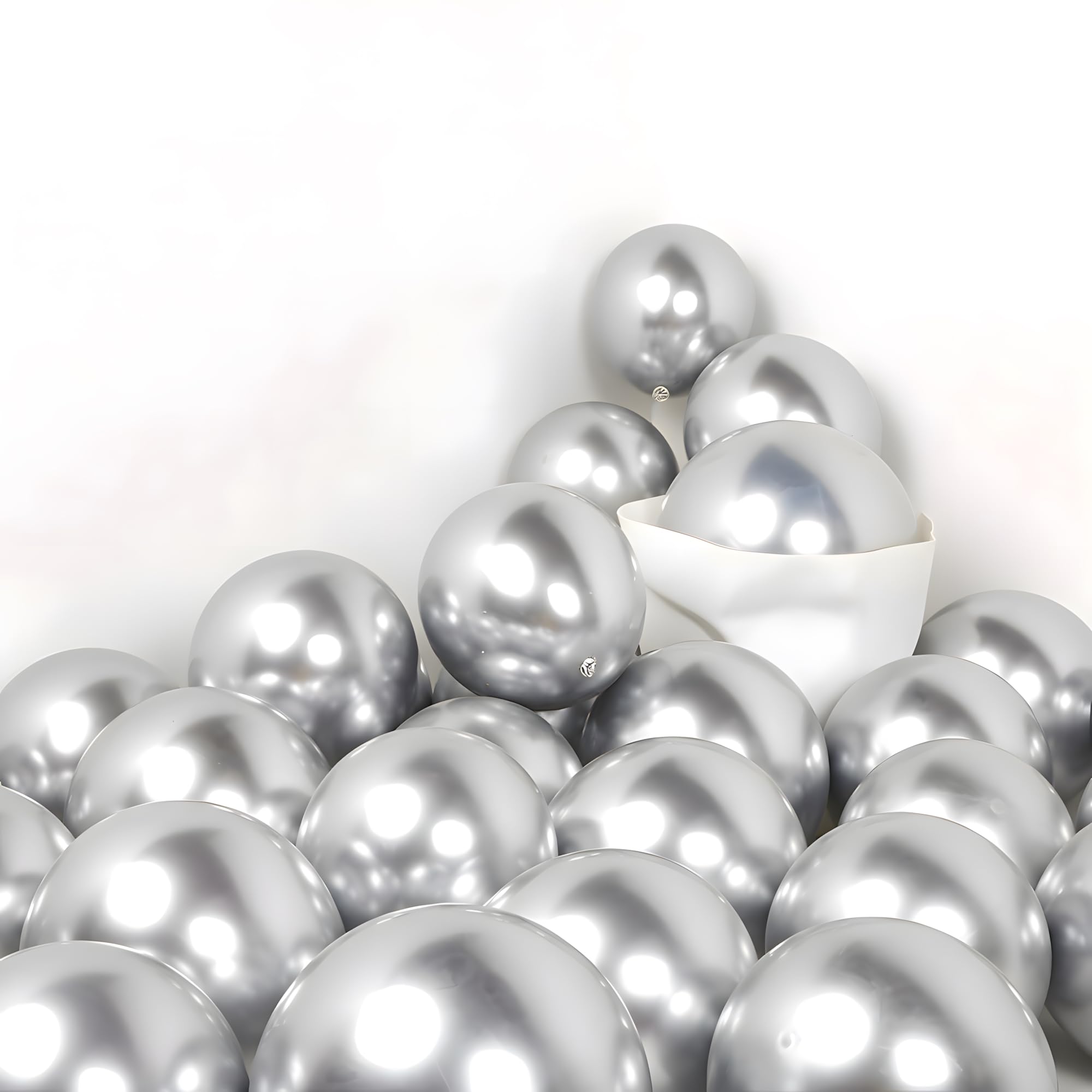 Juzfun Chrome Metallic Balloons Silver 100 pcs Glossy Latex Balloon for Birthday Decoration Kit Wedding, Anniversary Floral Garland 10 Inch Helium Supported