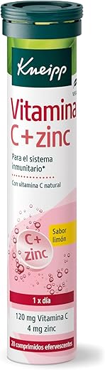Kneipp Vitamina C + Zinc: Sistema Inmunitario, 120g Vitamina C, Origen Natural, Cambio de Estación, Época de Frío, 20 Comprimidos Efervescentes