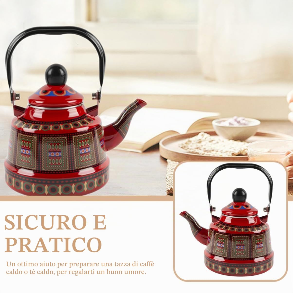 Garneck Bollitore Teiera Smaltato Vintage Rosso 1,7, Adatto a Piani a Induzione, in Acciaio Inox, per Ristorante e Cucina