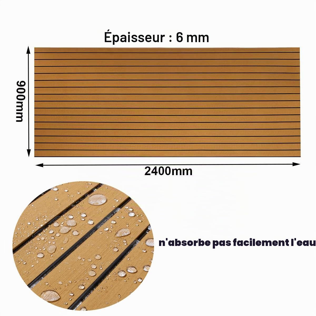 240x90cm Tapis Bateau en Mousse Eva, Teck Tapis Pont de Bateau, Faux Tapis pour Bateau, Tapis Bateau Revêtement Sol, Auto-Adhésif Tapis de Sol Synthétique pour Bateau Yacht