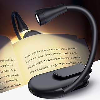 Book Light Reading Light Book Lamp for Reading in Bed, Book Lover Gifts for Women Men, Clip on LED BookLight Rechargeable USB Portable 3 Color Temperatures Stepless Dimming Small Book Accessories