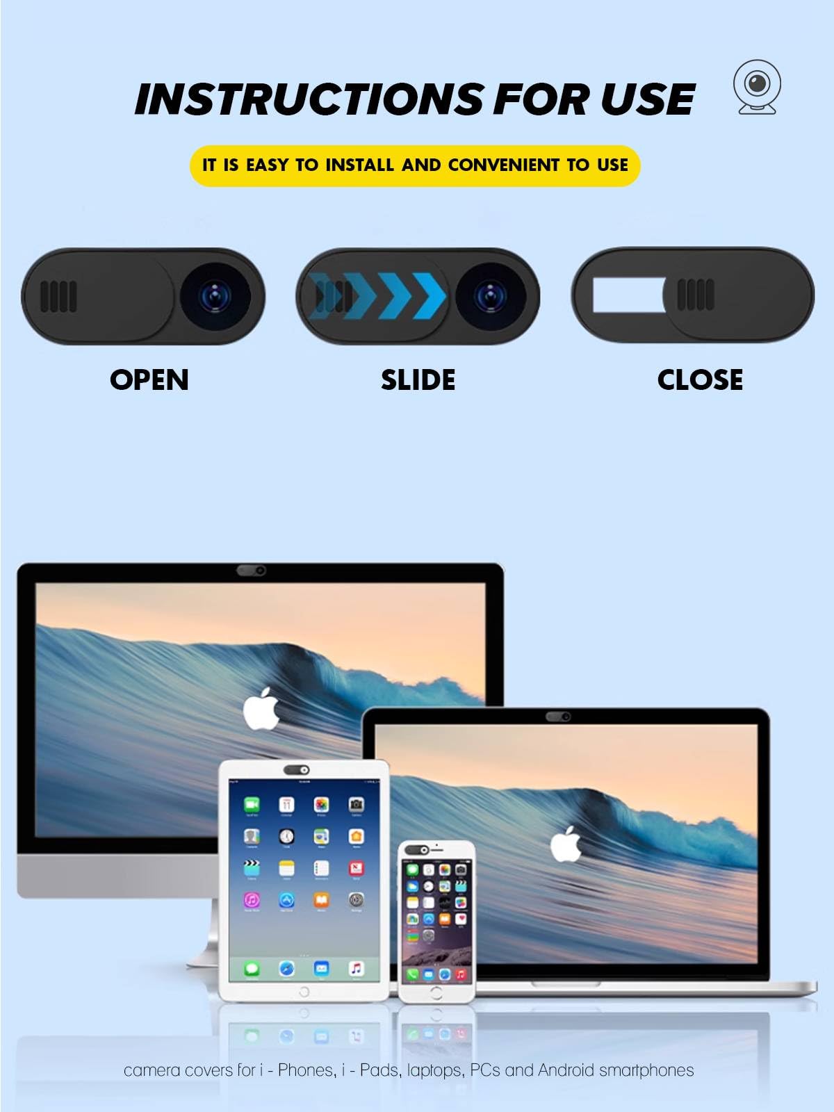 Copertura Webcam, copertura per privacy della camera del laptop e del telefono, 3 pezzi di copertura per camera a scorrimento ultra sottile opaca per computer, laptop, Webcam Cover, nera