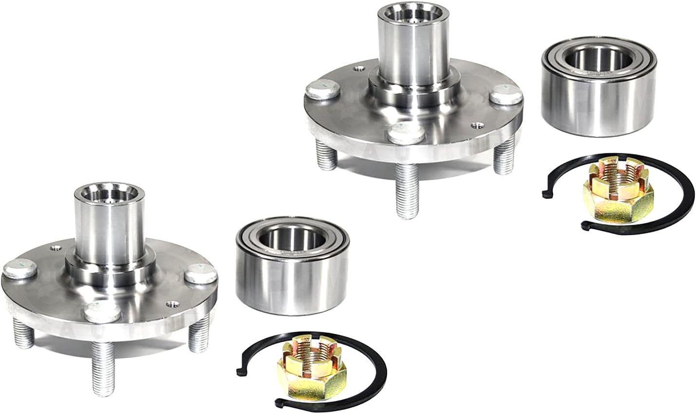 DTA 2 Front Wheel Hubs Wheel Bearings with Retaining Clips & Nuts Compatible with Left and Right Sides of 2000-2010 Hyundai Accent, 2006-2011 Kia Rio, 2006-2011 Kia Rio5