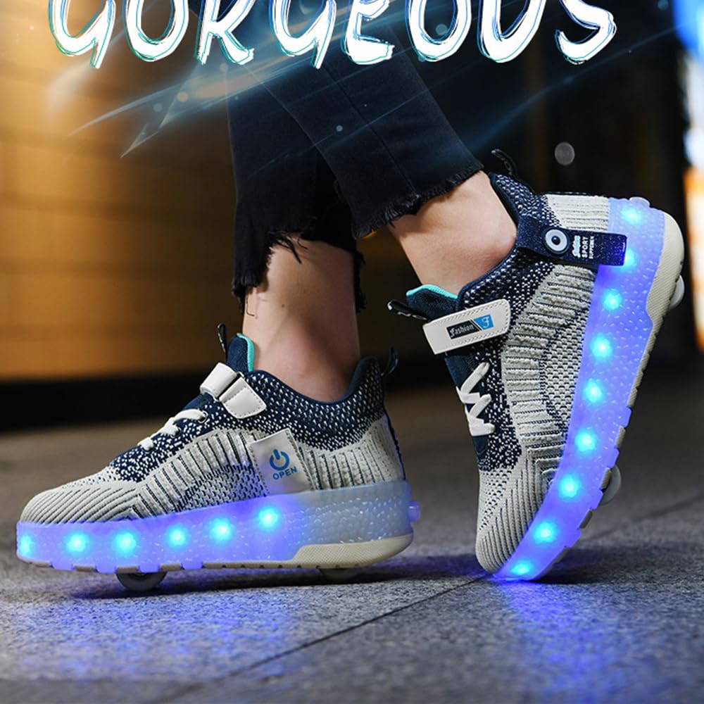 Hixingo Chaussures à Roulettes Lumière LED pour Enfants, Patins Rétractables 2 Roues Skateboard